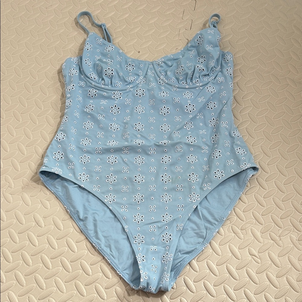 SOLID & STRIPED Light Blue Floral One Piece